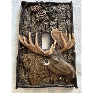 Moose Single Switch Light Switch Cover 3D Design Wood & Acorn Brown